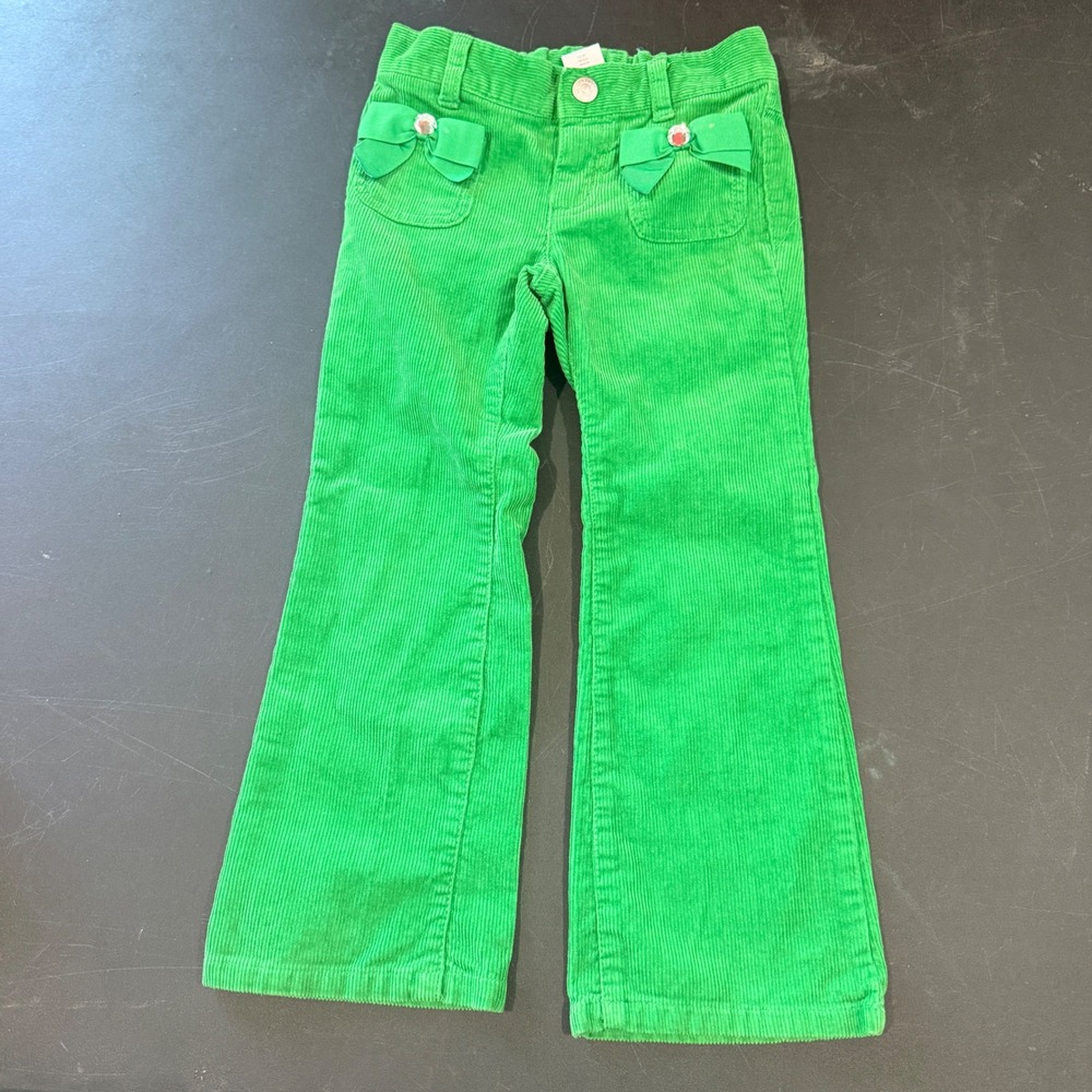 VTG Gymboree Corduroy Pants‎ Kids 4 Green Bow Rhinestone Twee Y2K Bratz